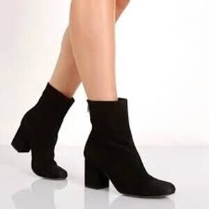 FREE PEOPLE Cecile Suede Block Heel Boot Size 38 8 Black LEATHER FESTIVAL BOHO